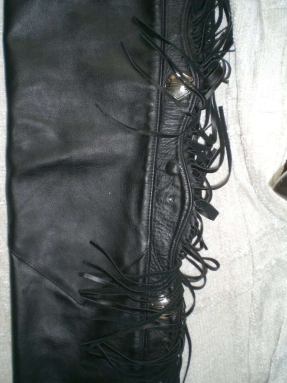 HARLEY DAVIDSON CHAPS black fringe leather western pants studs XS moto Vintage - Picture 5 of 8